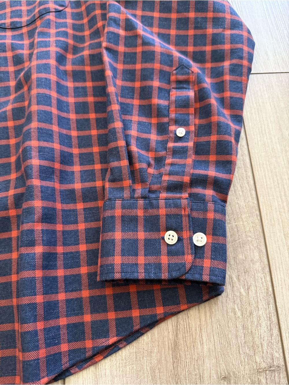 Charles Tyrwhitt button-down navy and orange plaid pattern large - Picture 3 of 4